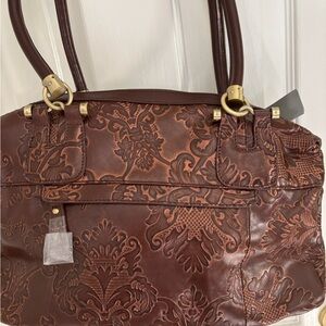 Embossed Brown Leather Handbag